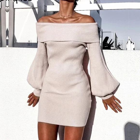 Off Shoulder Pink Dress Sweater Knitted Mini Dress. NEW NWT - Picture 5 of 5